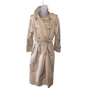Tan Khaki Double Breasted Belted Trench Coat Longline Jacket Womens Size 8 Long